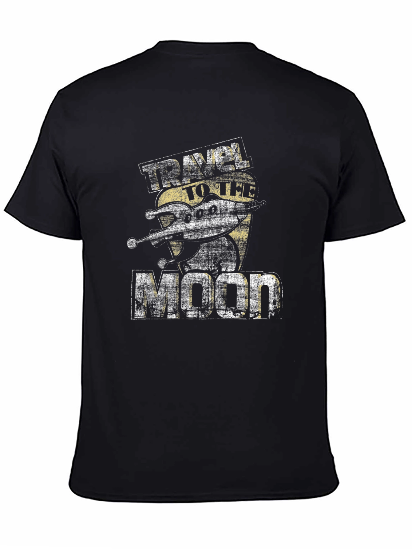 Camiseta Negra Viaje a la Luna Estilo Retro