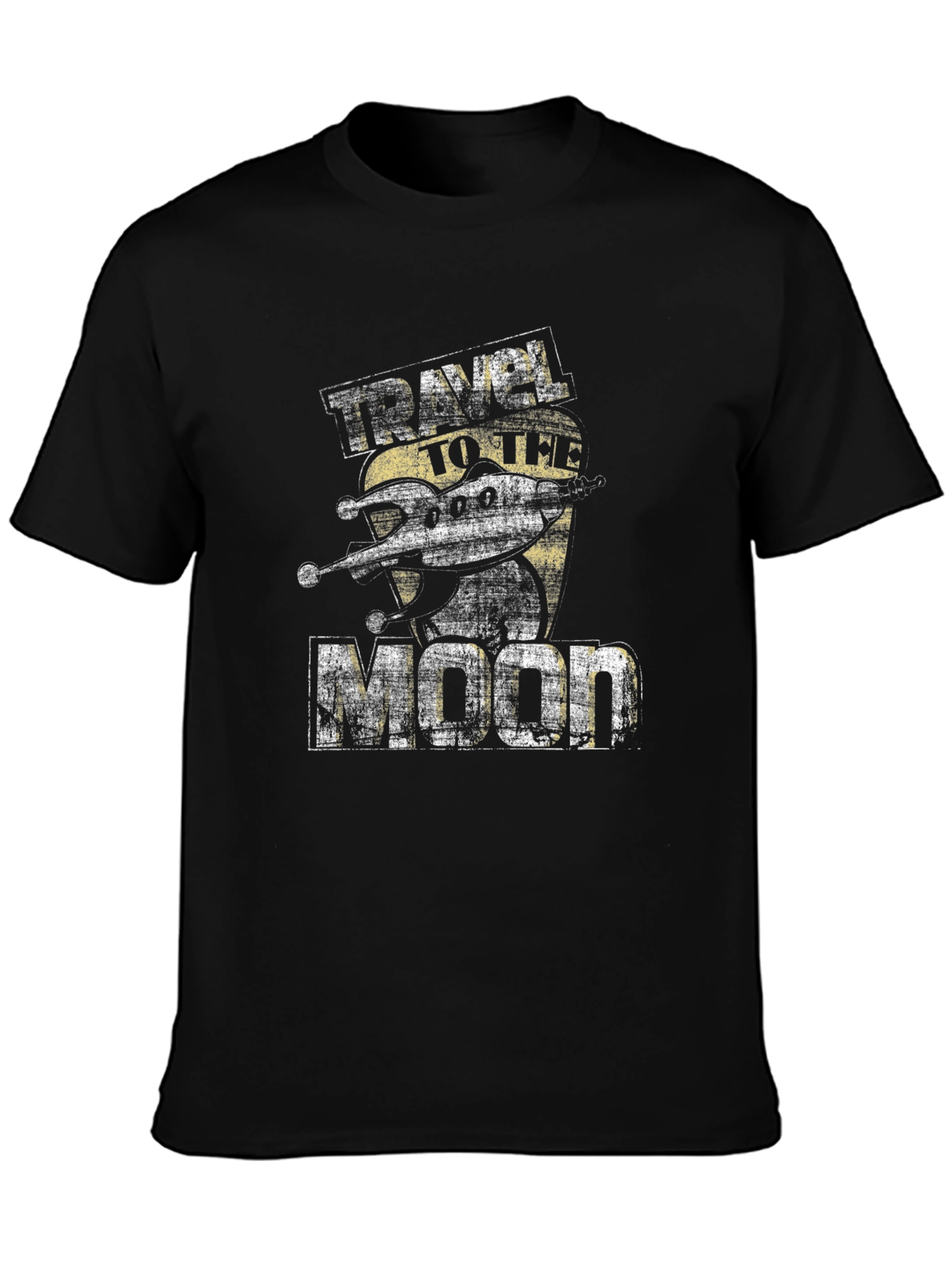 Camiseta Negra Viaje a la Luna Estilo Retro