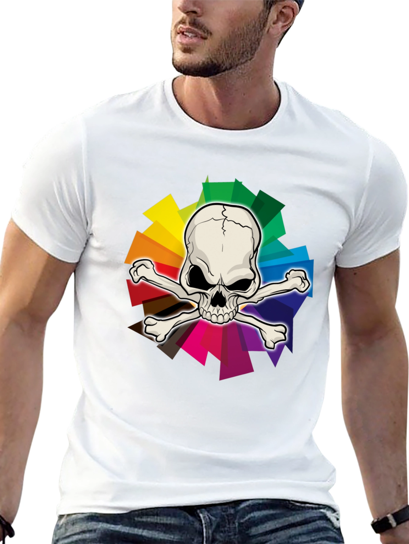 Camiseta Negra con Calavera y Arcoíris