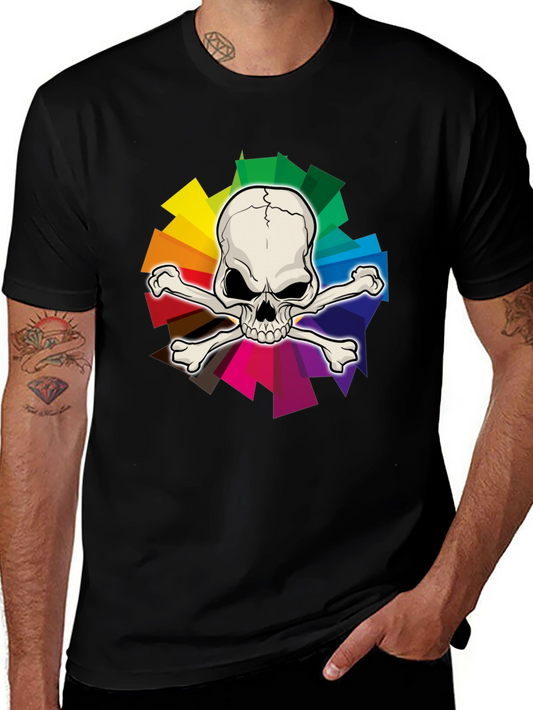 Camiseta Negra con Calavera y Arcoíris