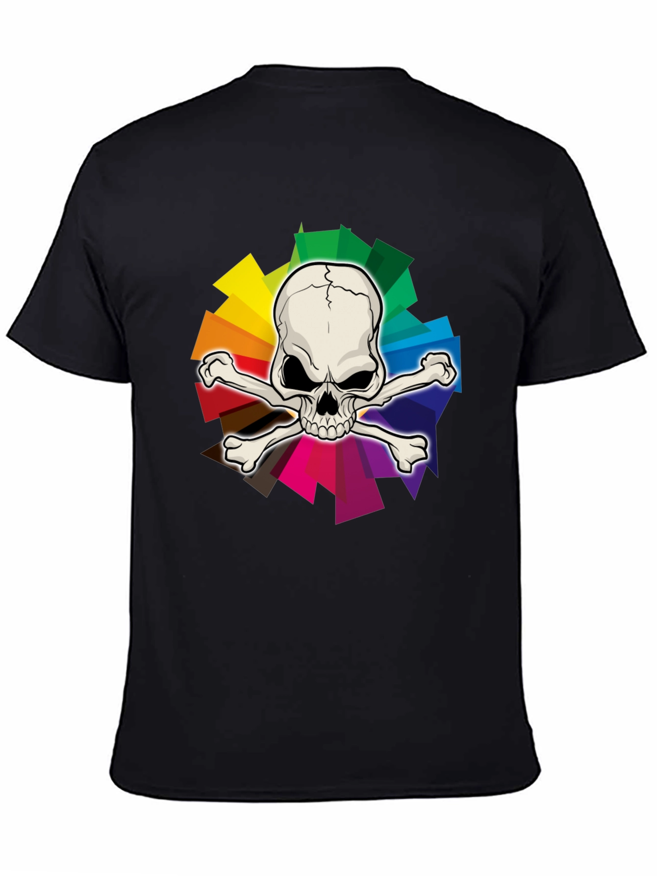 Camiseta Negra con Calavera y Arcoíris