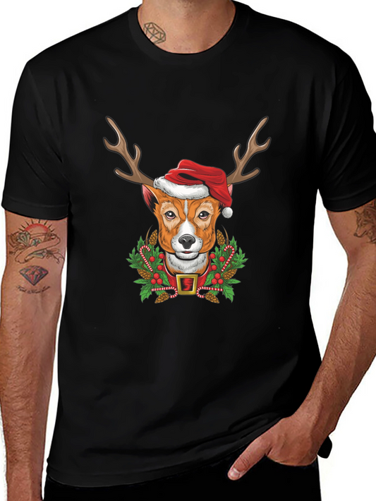 Camiseta Hombre Diseño Navideño Perro Reno