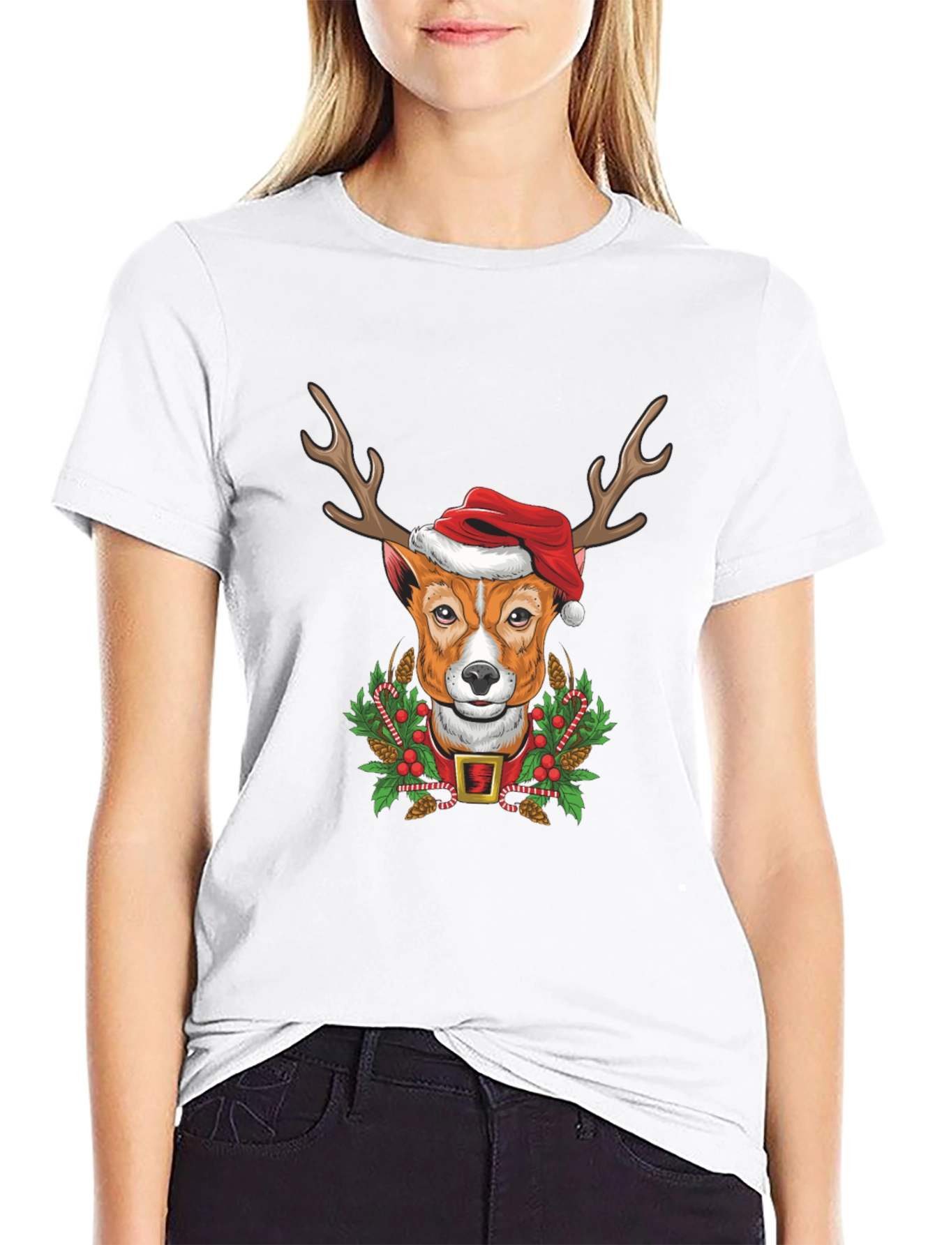 Camiseta Hombre Diseño Navideño Perro Reno