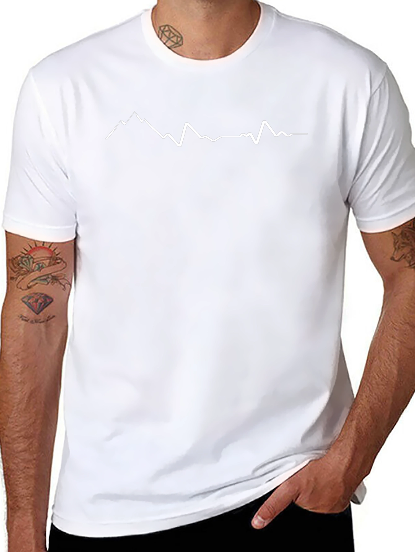Mountain Peak Line Art Black T-Shirt