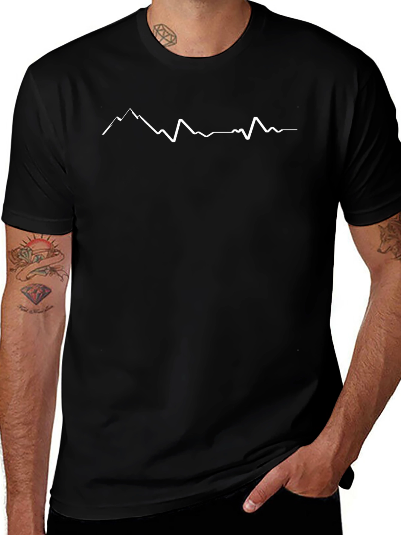 Mountain Peak Line Art Black T-Shirt