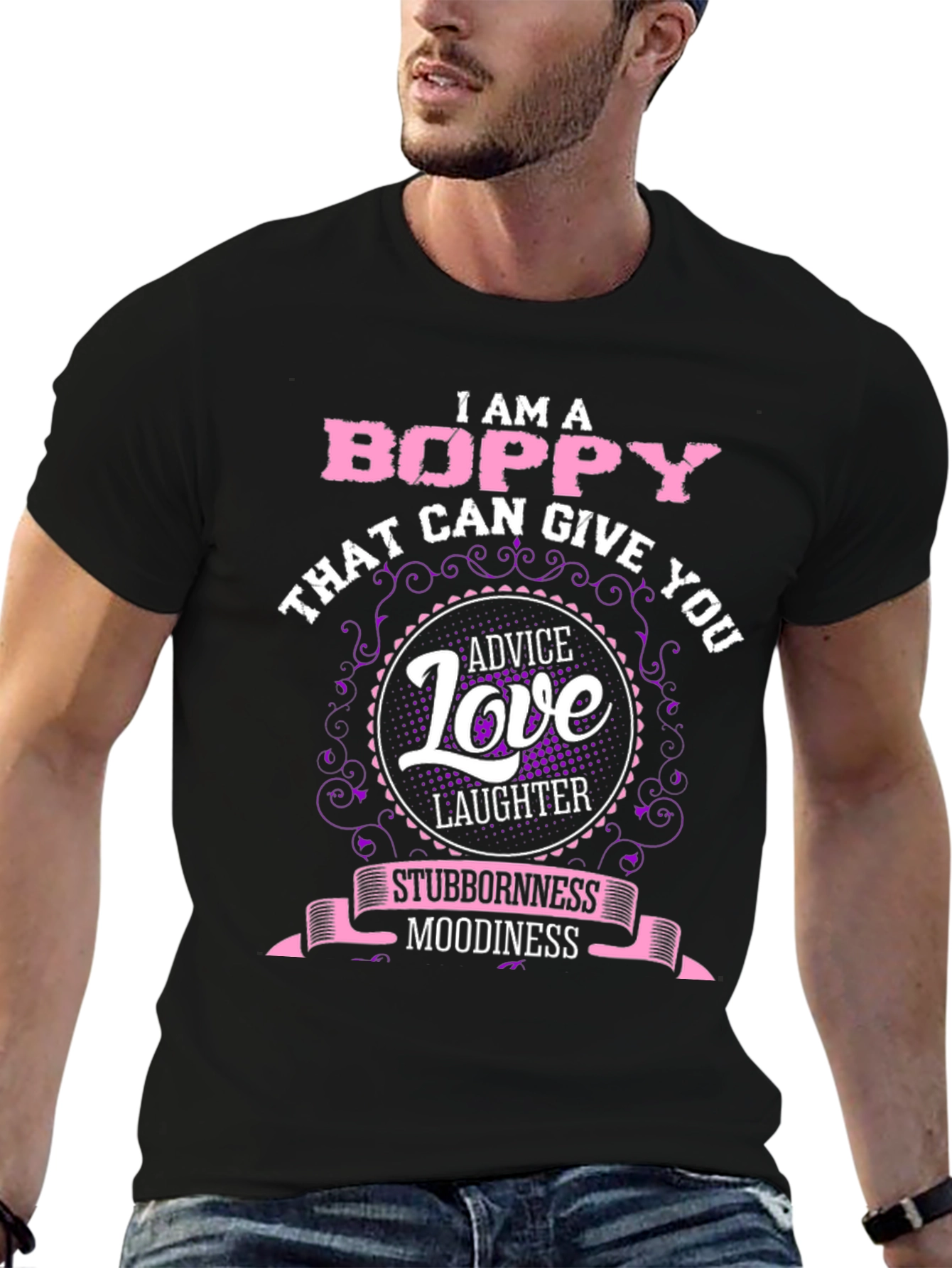 Camiseta Negra Boppy: Consejos Amor y Risas