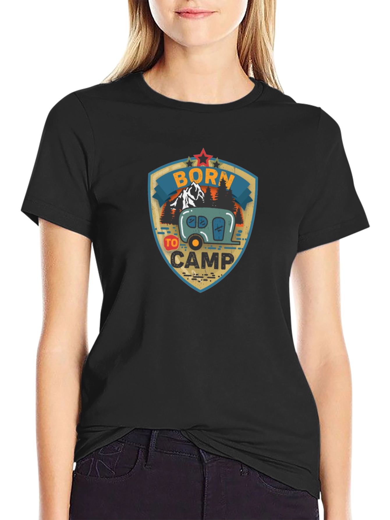 Camiseta Negra Born to Camp para Aventureros