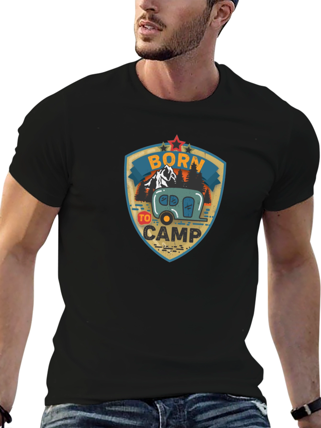Camiseta Negra Born to Camp para Aventureros
