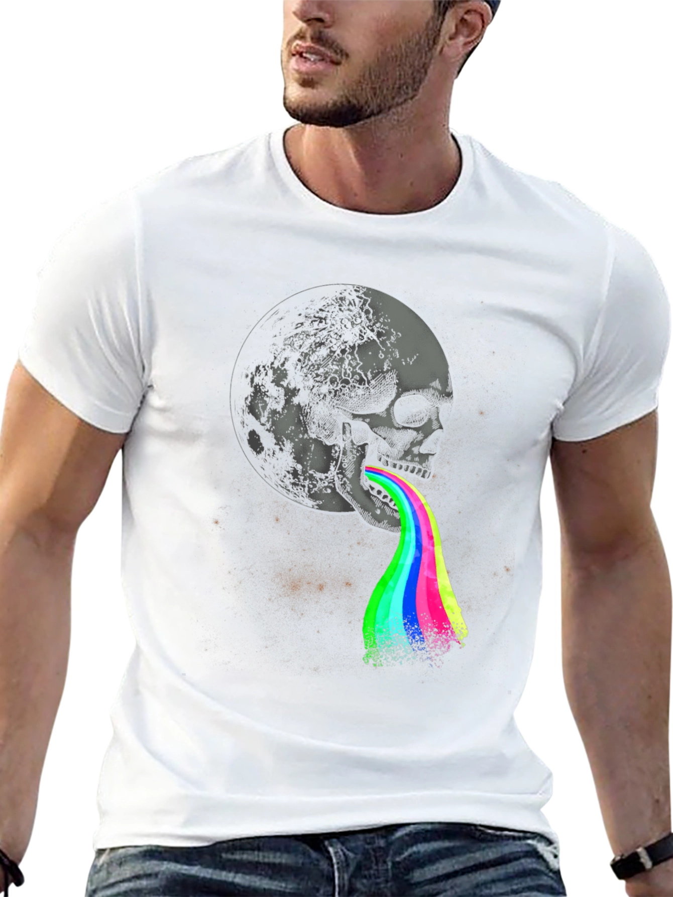 Camiseta Hombre Calavera Luna Psicodélica