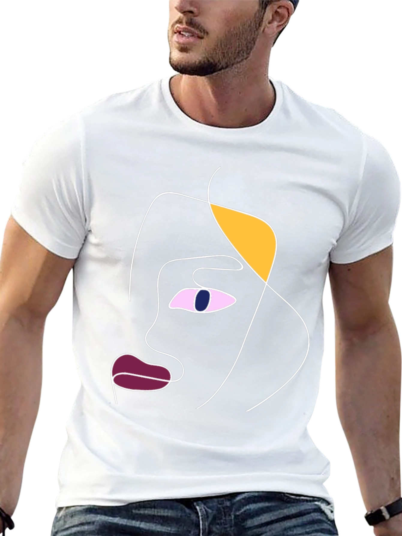 Camiseta Negra con Diseño Abstracto de Rostro