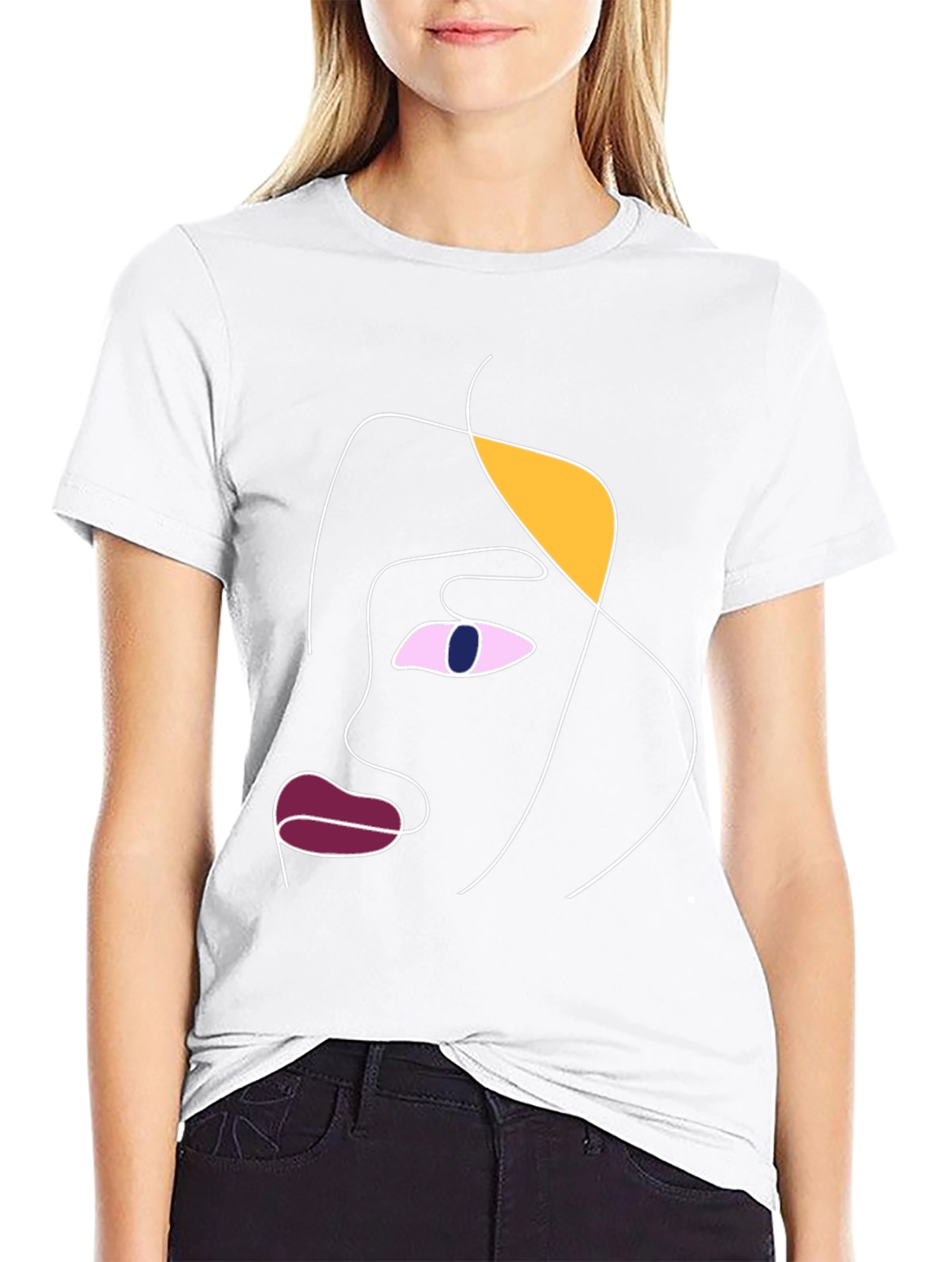 Camiseta Negra con Diseño Abstracto de Rostro