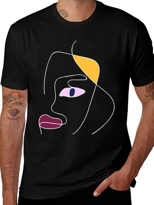 Camiseta Negra con Diseño Abstracto de Rostro