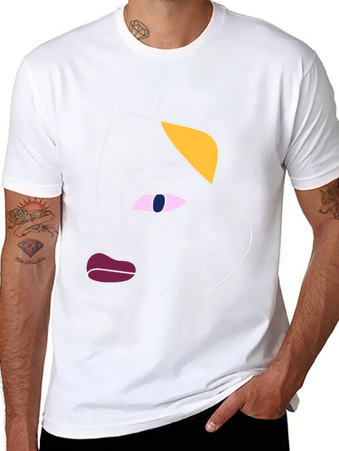 Camiseta Negra con Diseño Abstracto de Rostro