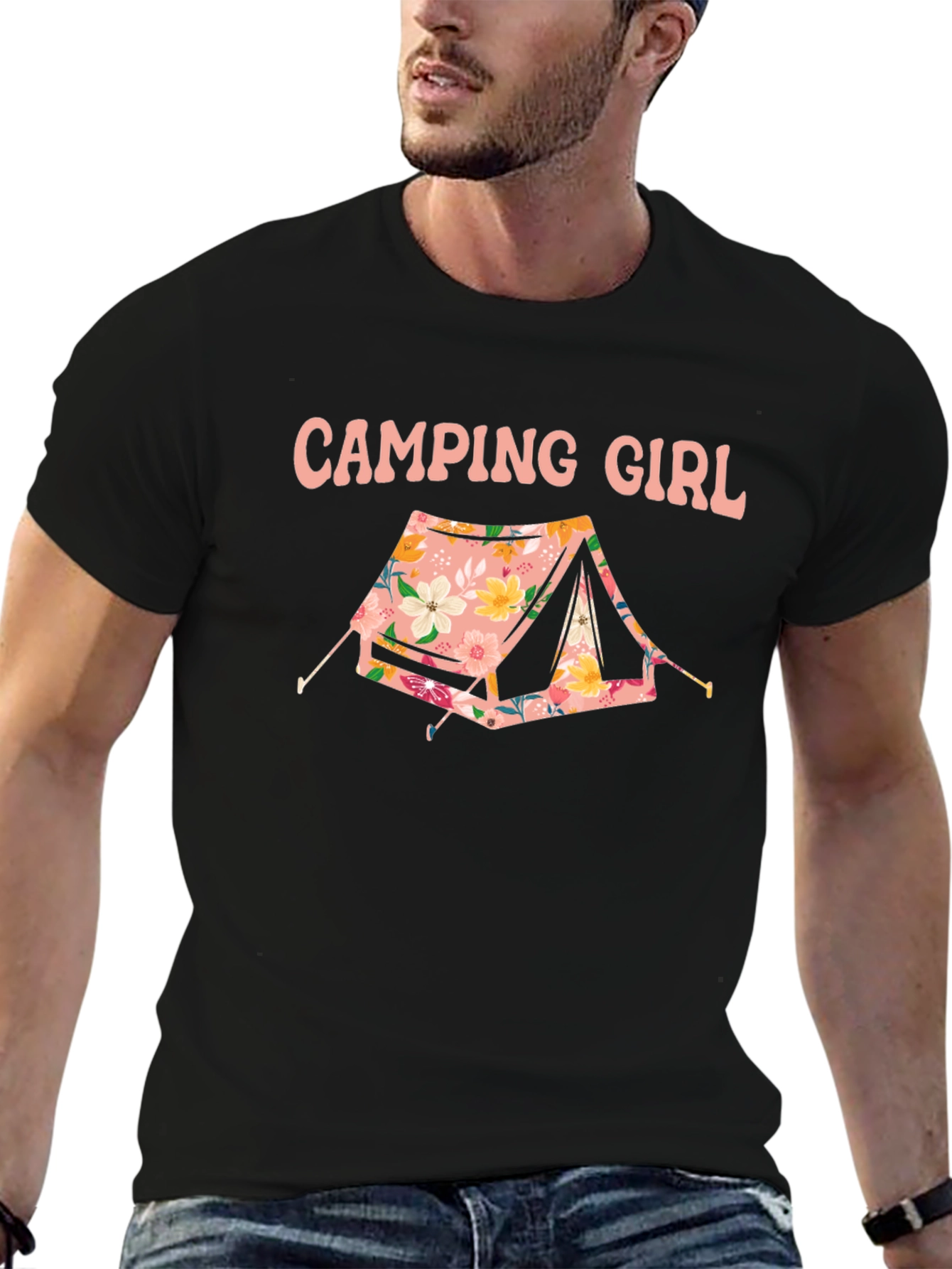 Camiseta Negra Camping Girl Floral