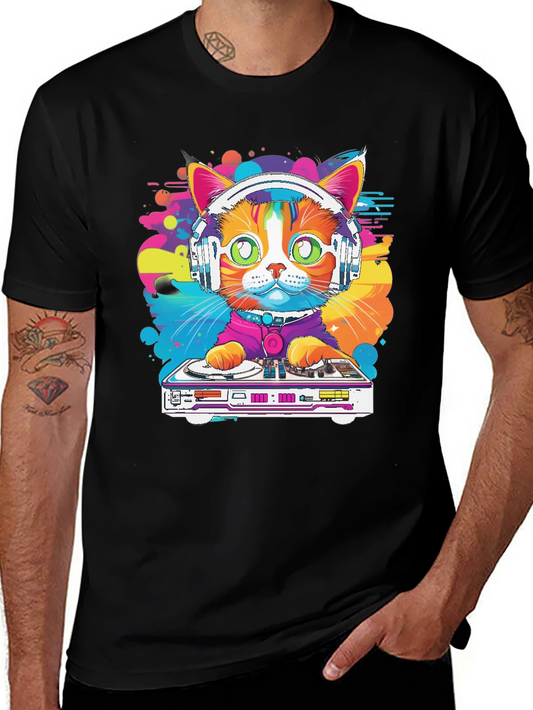 Camiseta Hombre Diseño Gato DJ