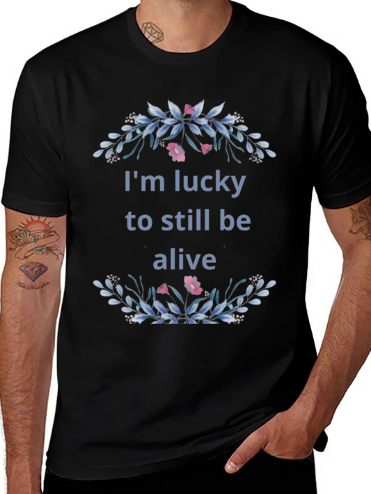 Camiseta Negra Afortunado de Estar Vivo con Flores