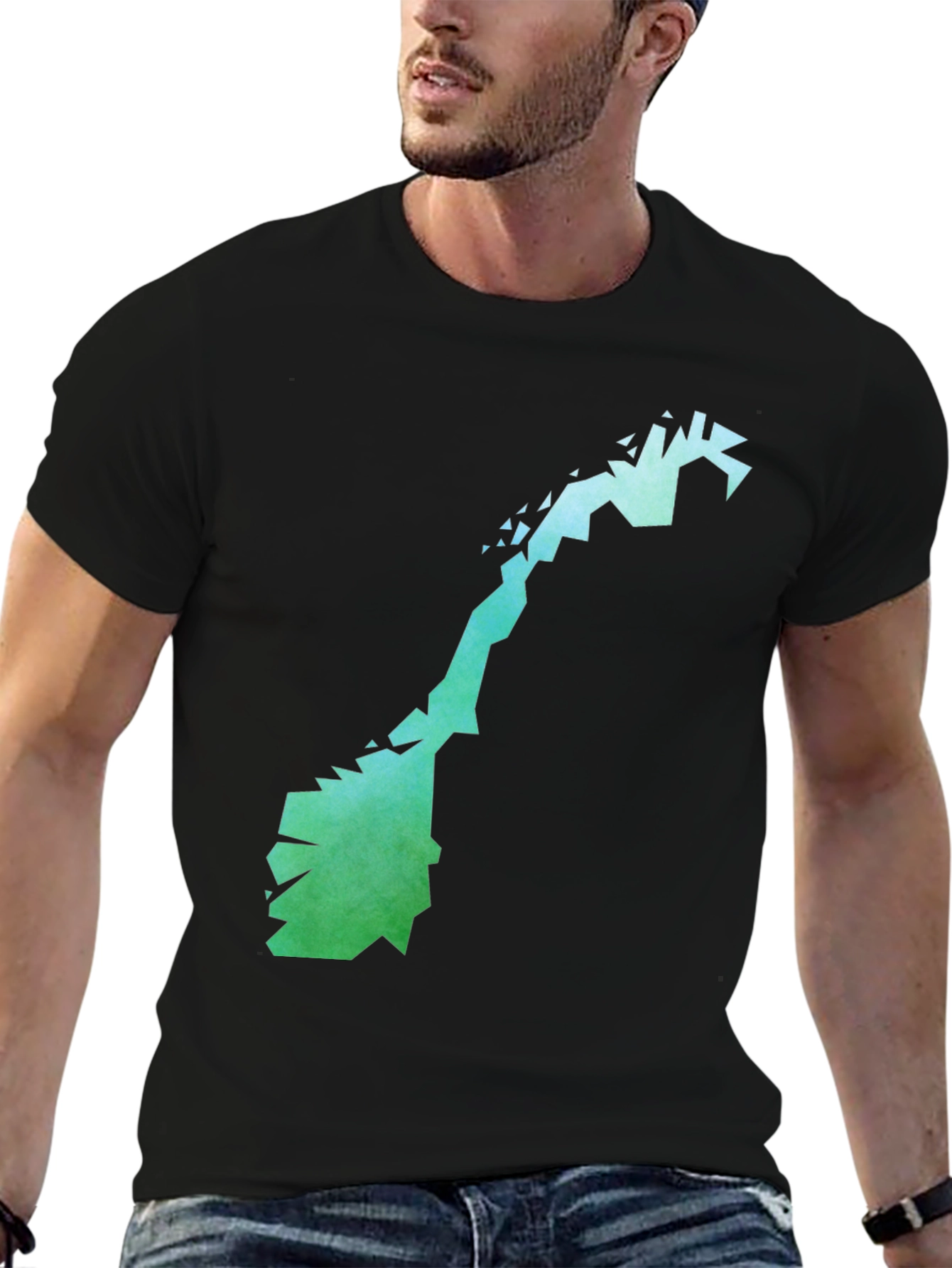 Camiseta Negra con Diseño Abstracto de Noruega