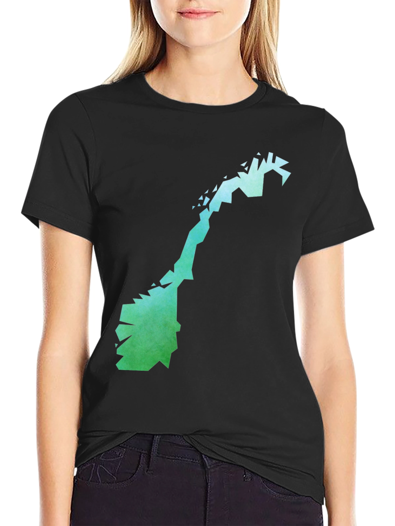 Camiseta Negra con Diseño Abstracto de Noruega