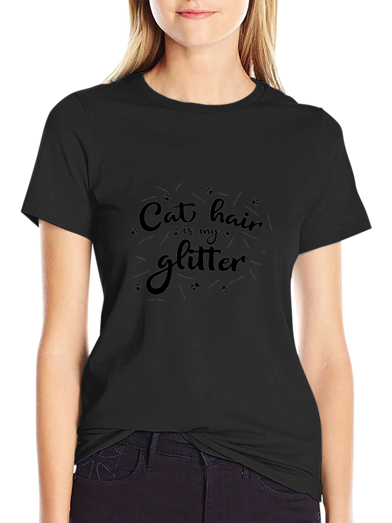 Camiseta Negra Cat Hair is My Glitter