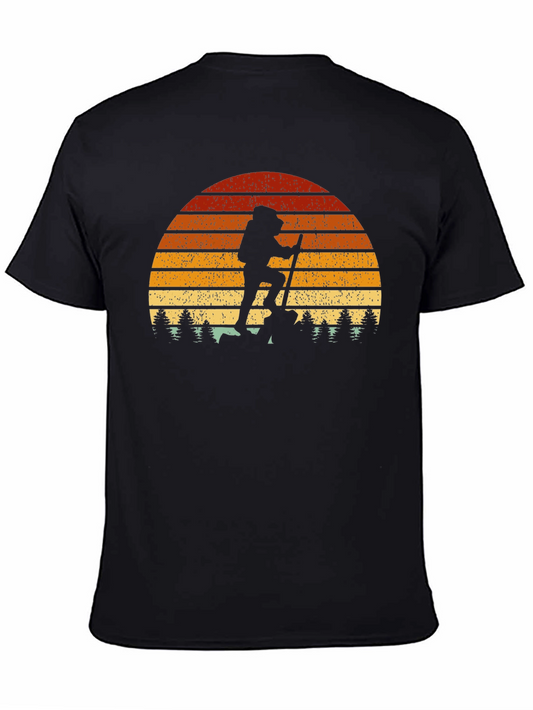 Camiseta Hombre Montañismo Retro Atardecer