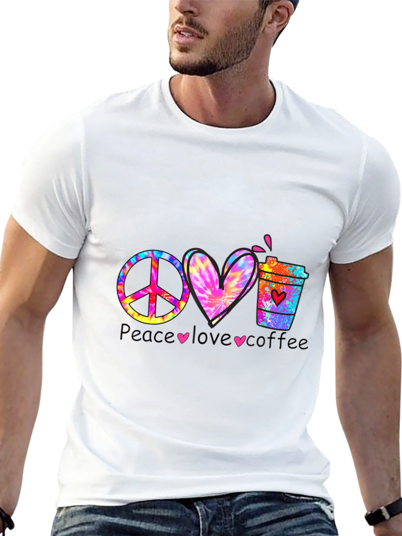 Camiseta Peace Love Coffee Hippie
