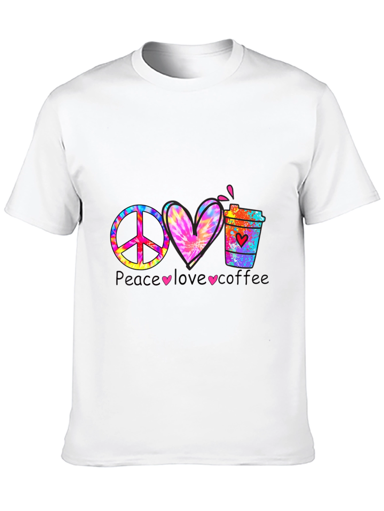 Camiseta Peace Love Coffee Hippie
