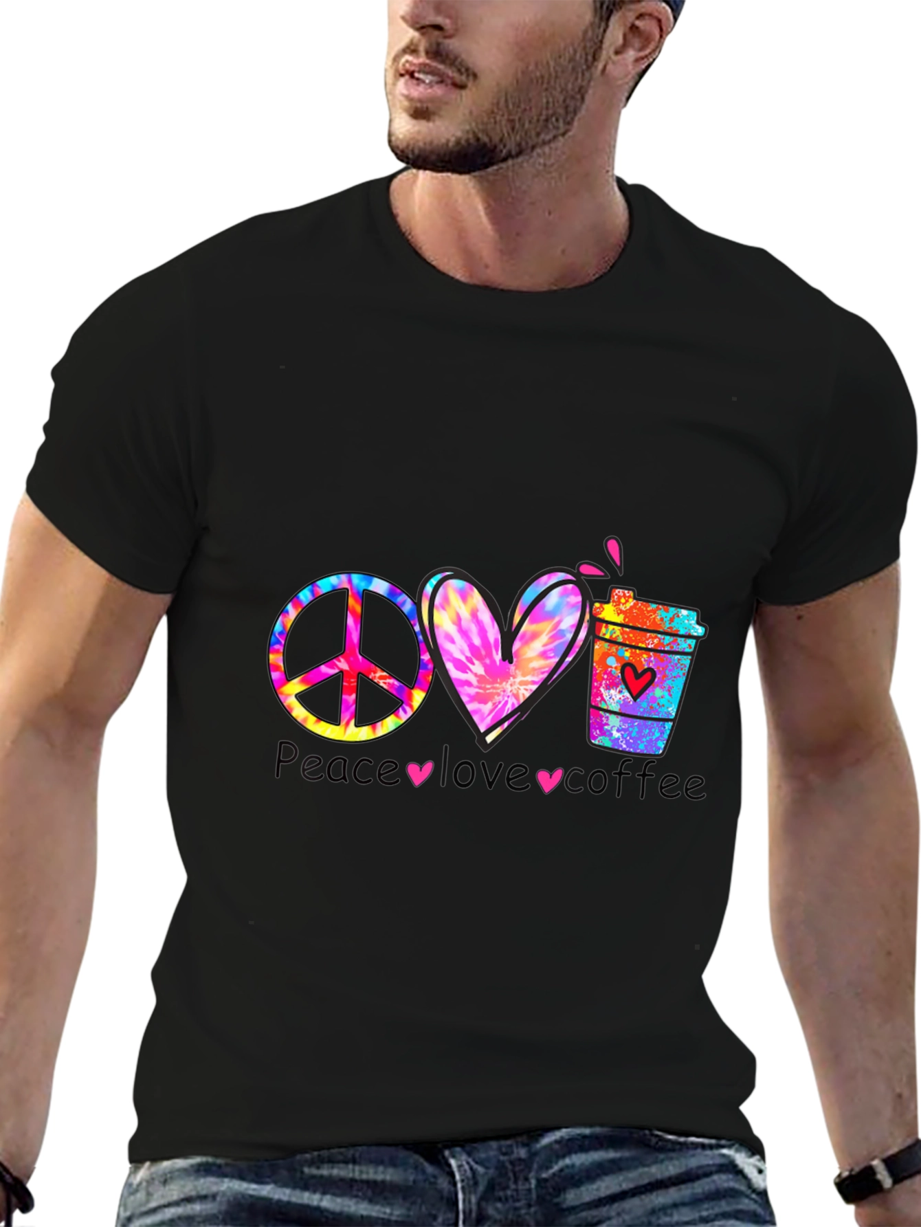 Camiseta Peace Love Coffee Hippie