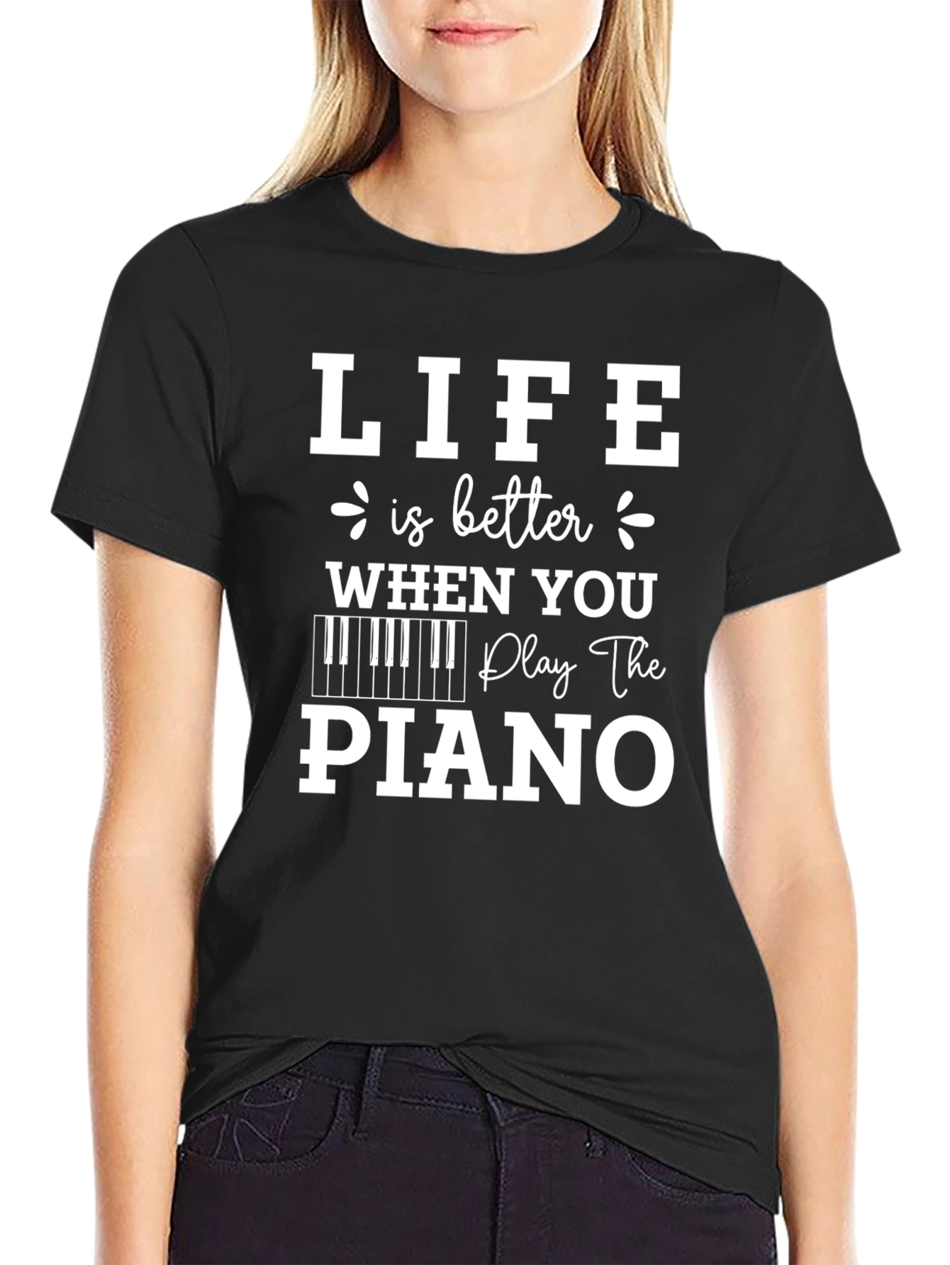 Camiseta Negra: La Vida es Mejor con Piano