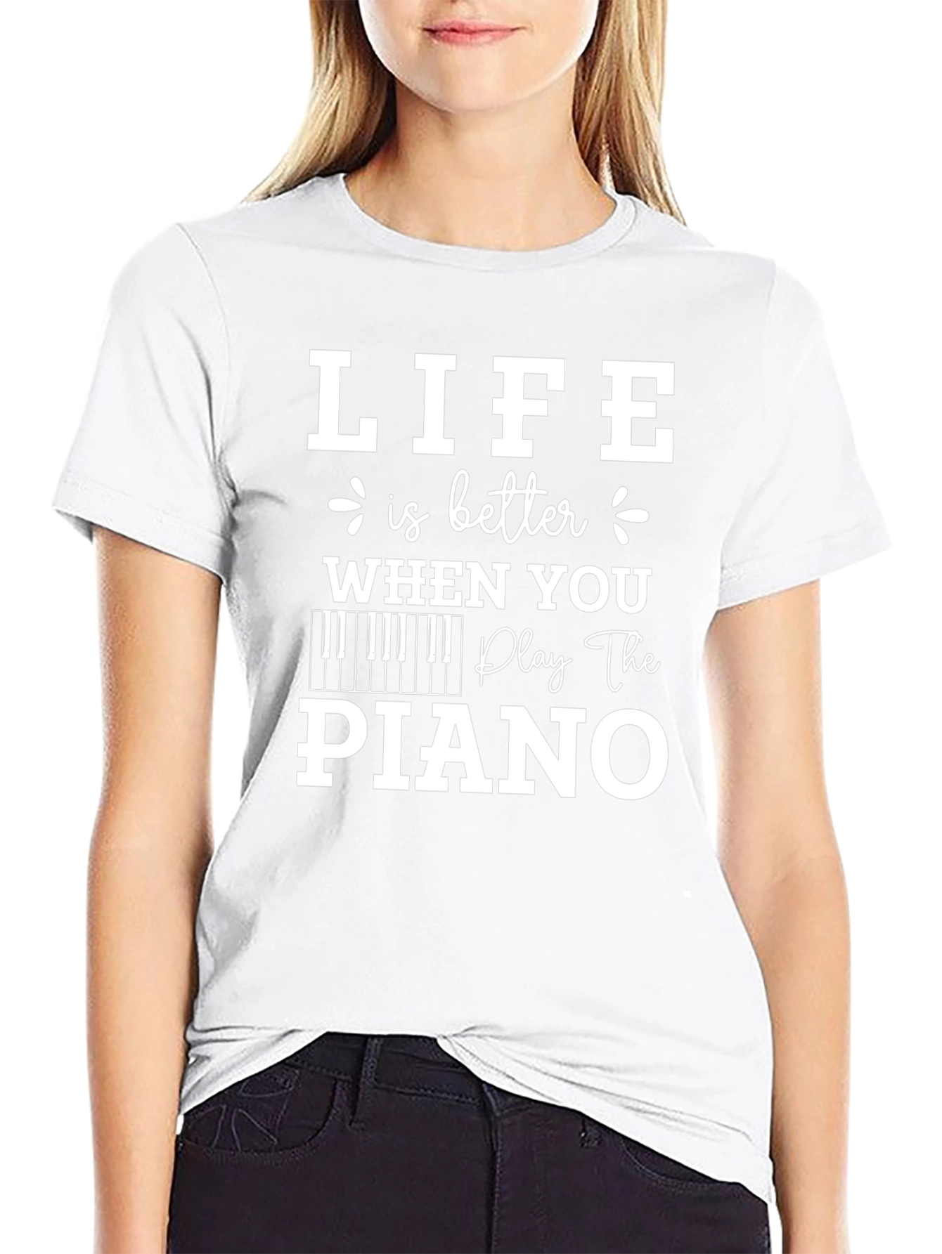 Camiseta Negra: La Vida es Mejor con Piano