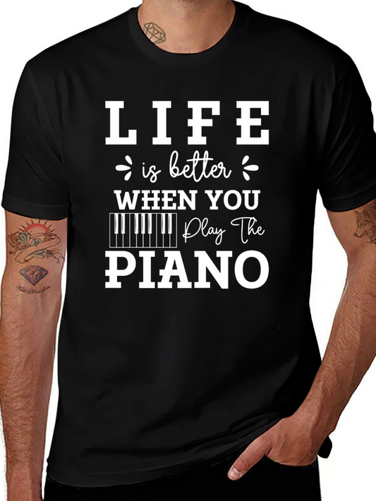 Camiseta Negra: La Vida es Mejor con Piano
