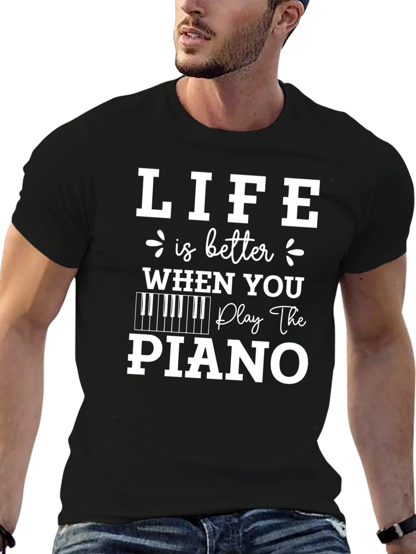 Camiseta Negra: La Vida es Mejor con Piano