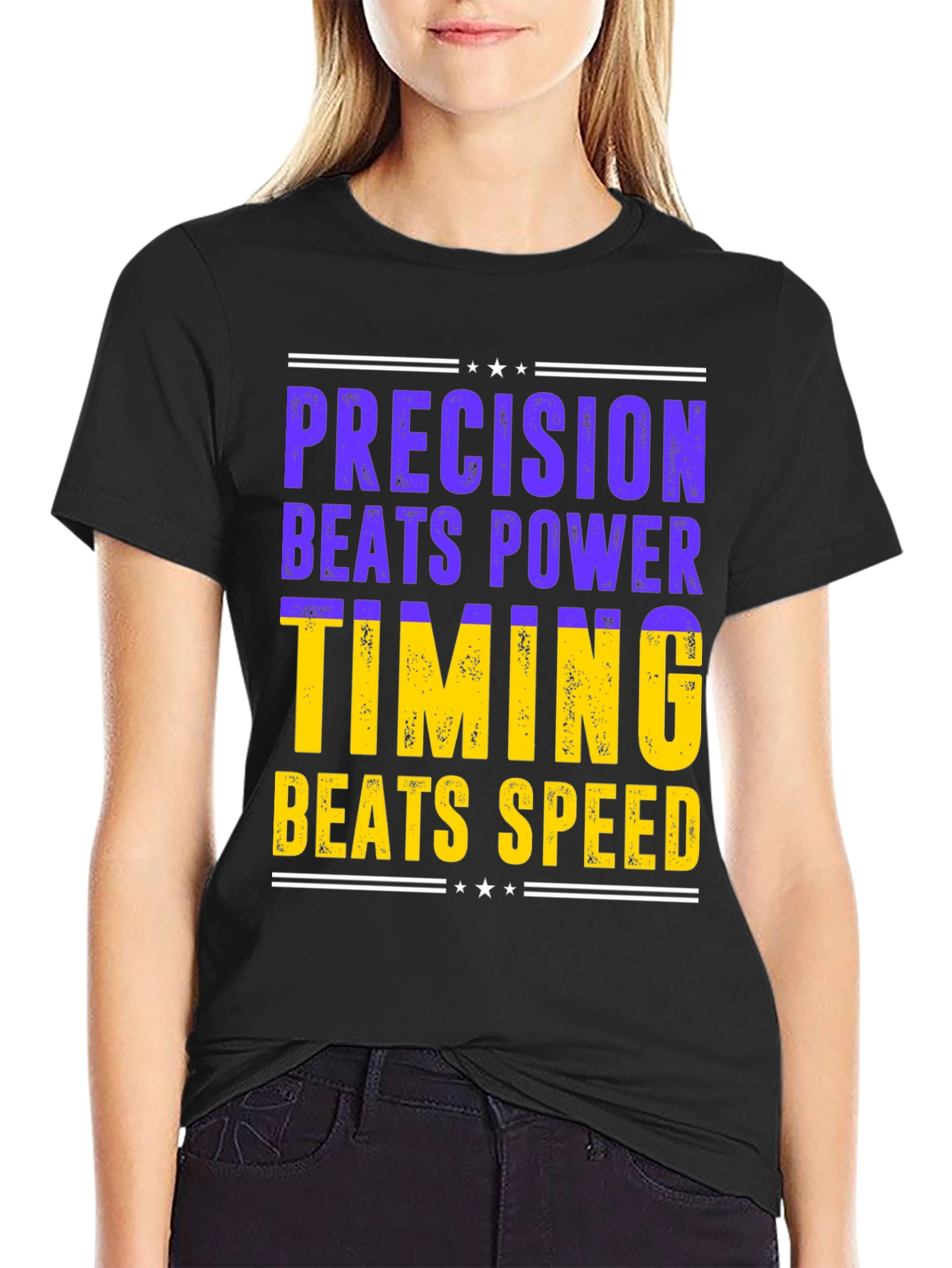 Camiseta Hombre: Precisión Vence Poder Timing Vence Velocidad