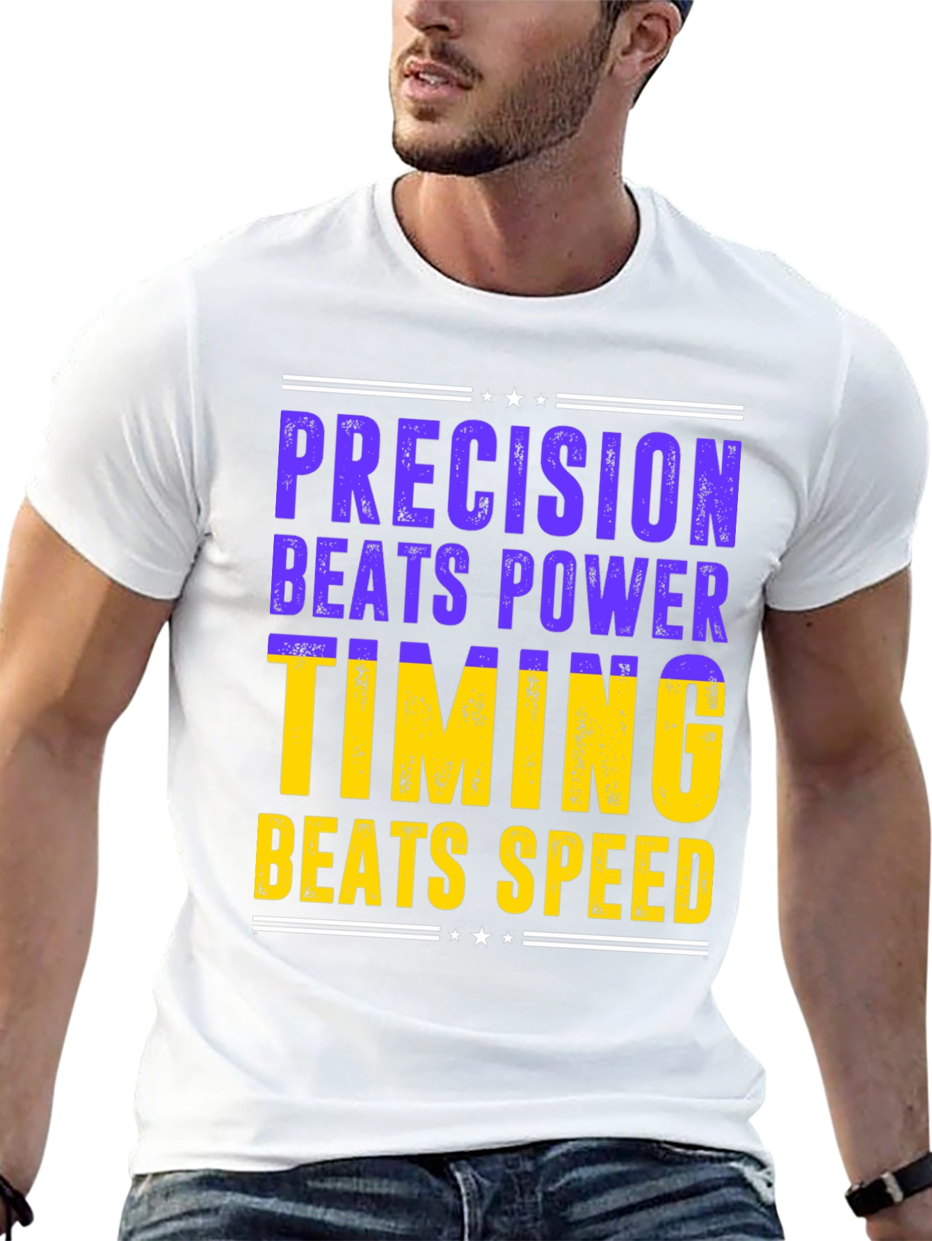 Camiseta Hombre: Precisión Vence Poder Timing Vence Velocidad
