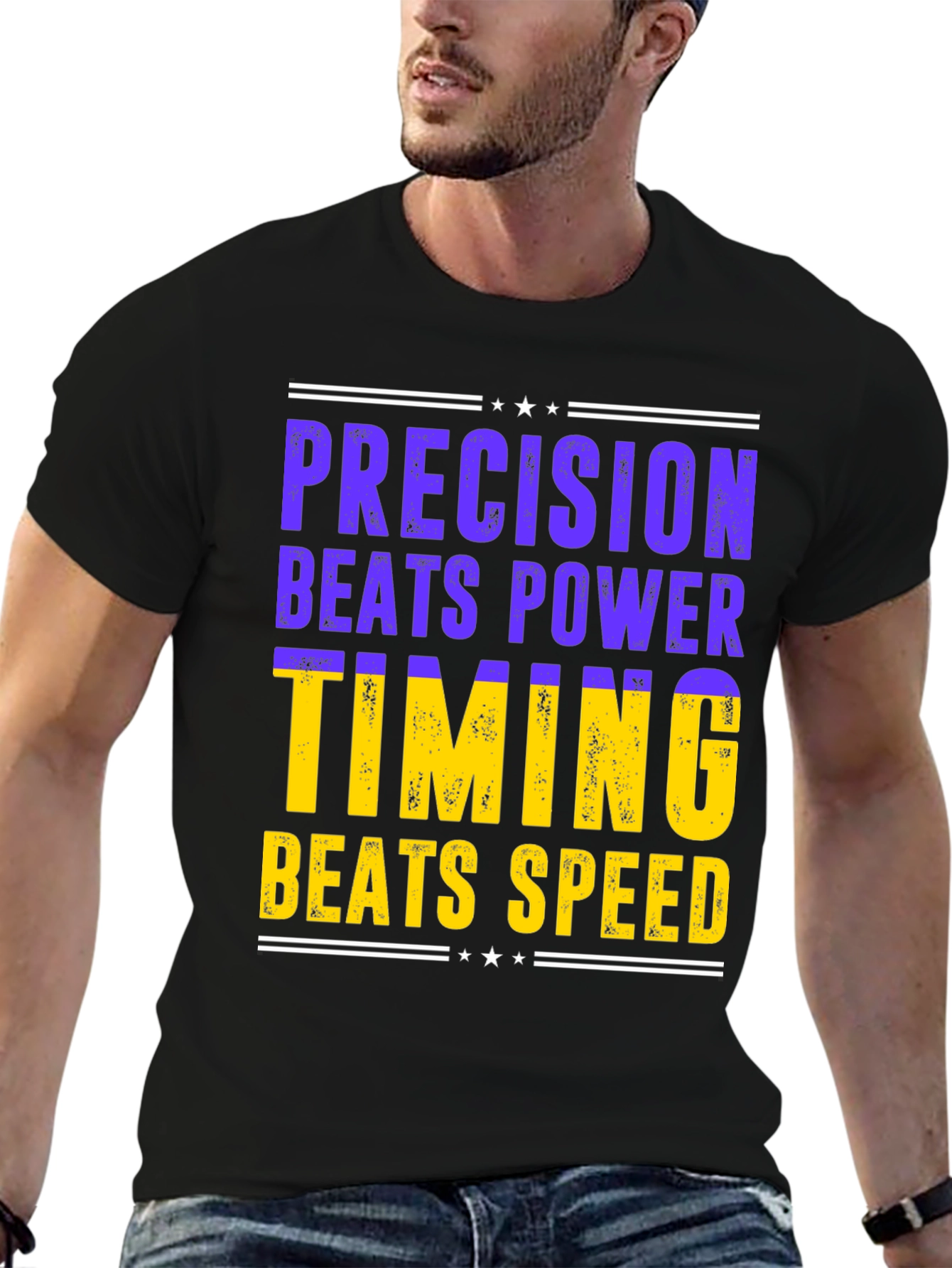 Camiseta Hombre: Precisión Vence Poder Timing Vence Velocidad