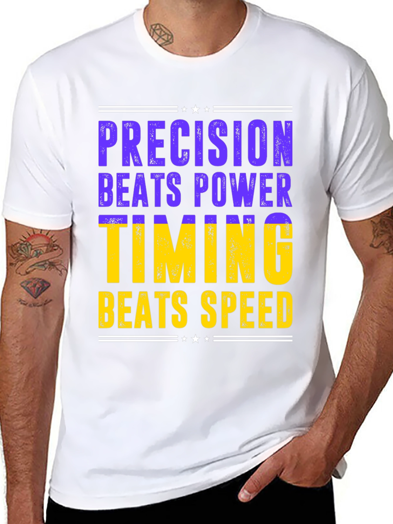 Camiseta Hombre: Precisión Vence Poder Timing Vence Velocidad