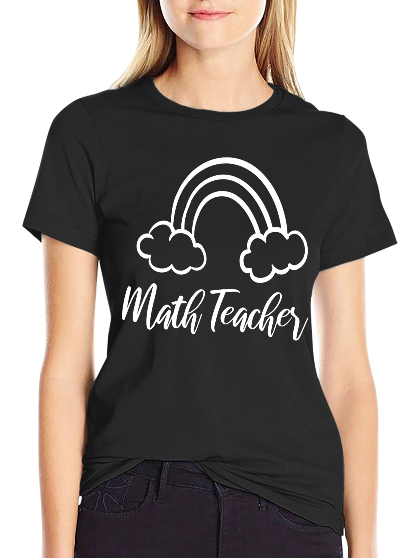 Camiseta Negra Math Teacher con Arcoíris