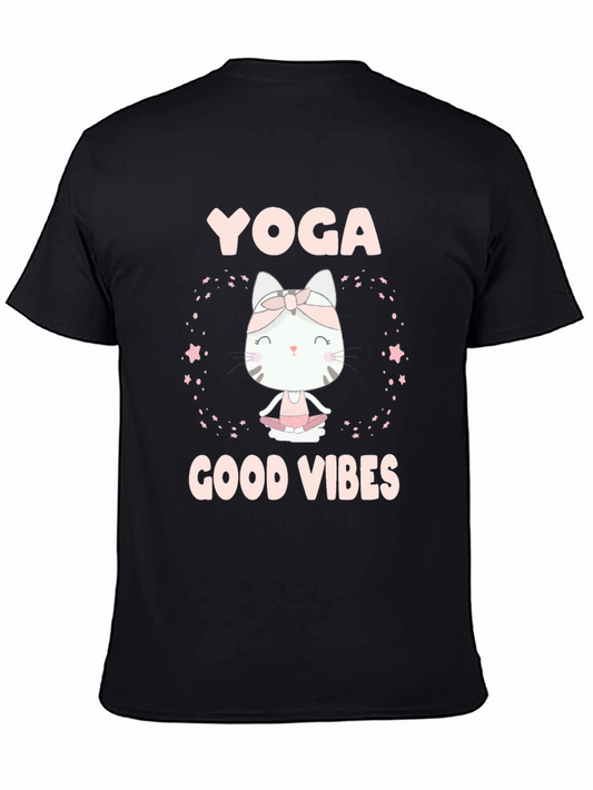 Camiseta Negra Yoga Gato Buenas Vibras