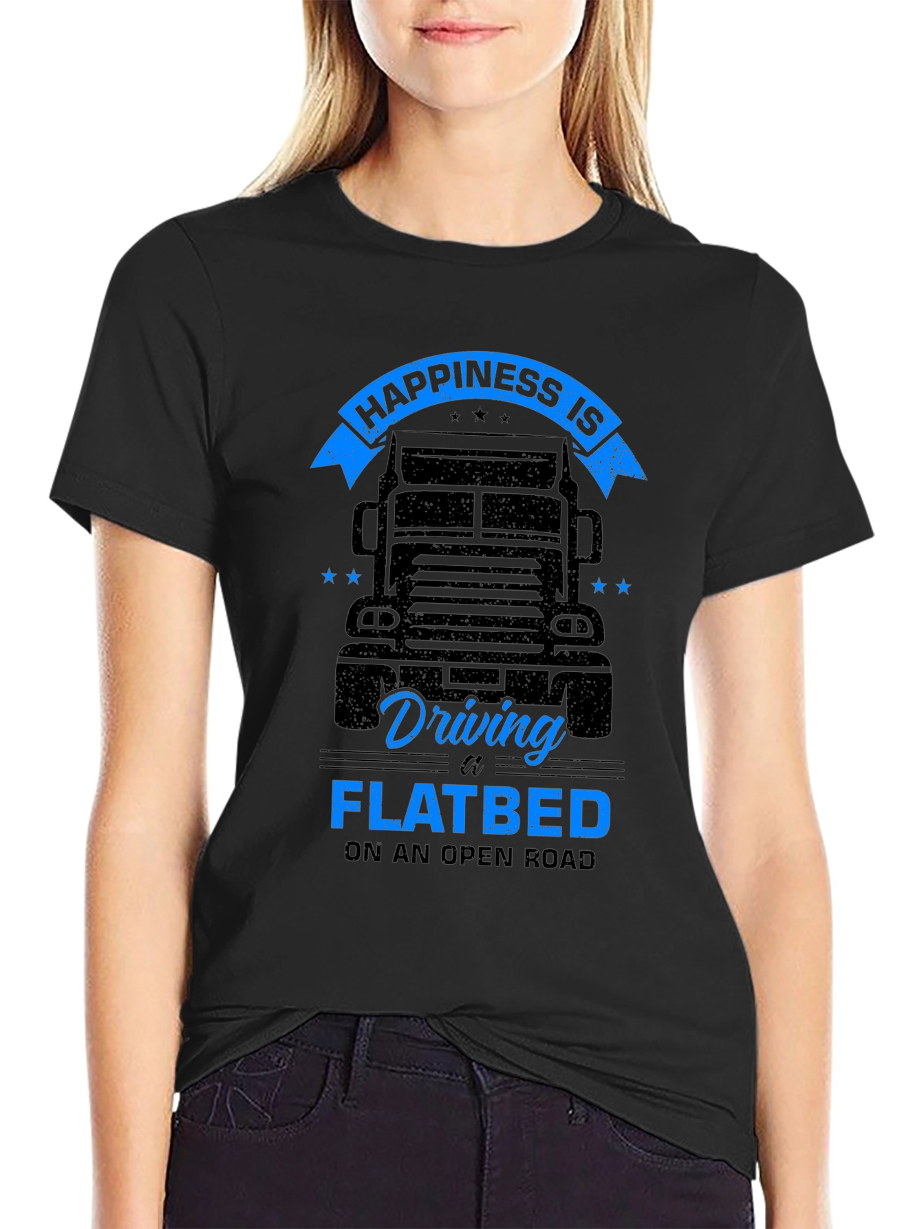 Camiseta Negra Happiness is Driving a Flatbed