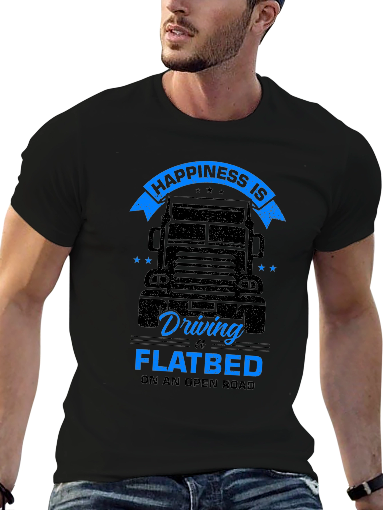 Camiseta Negra Happiness is Driving a Flatbed