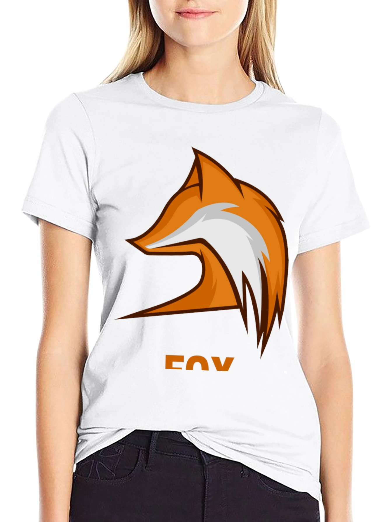 Camiseta Hombre Negra Diseño Zorro Naranja