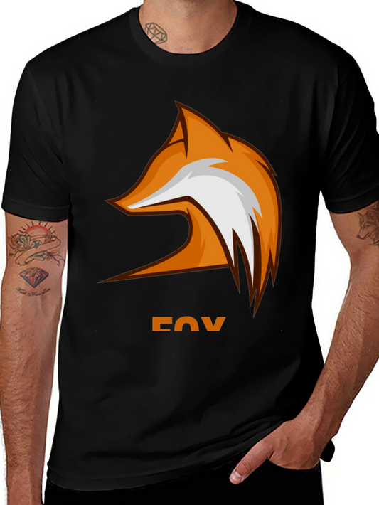 Camiseta Hombre Negra Diseño Zorro Naranja