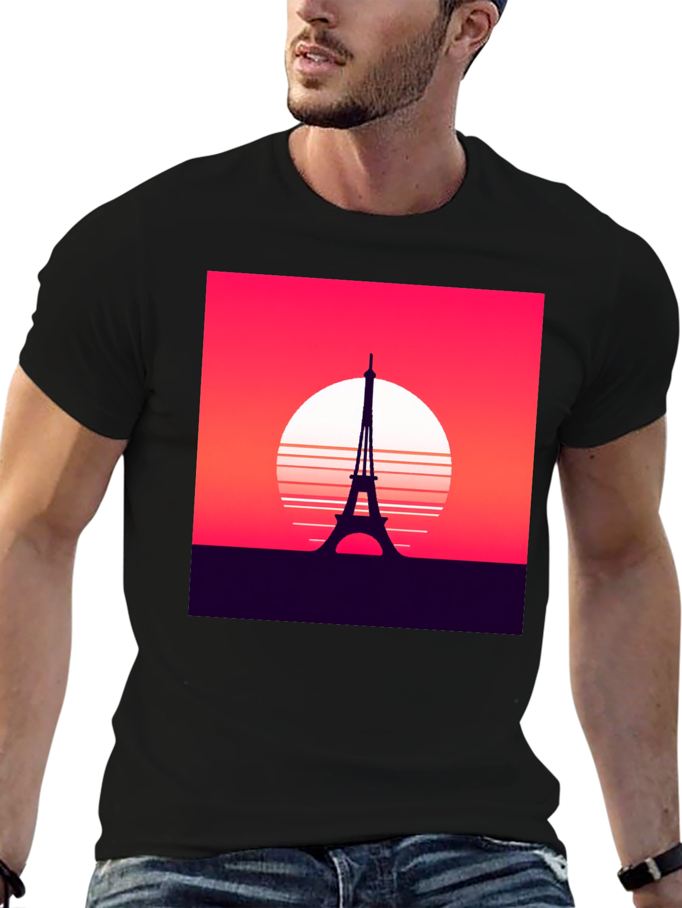 Camiseta Hombre Diseño Torre Eiffel Retro