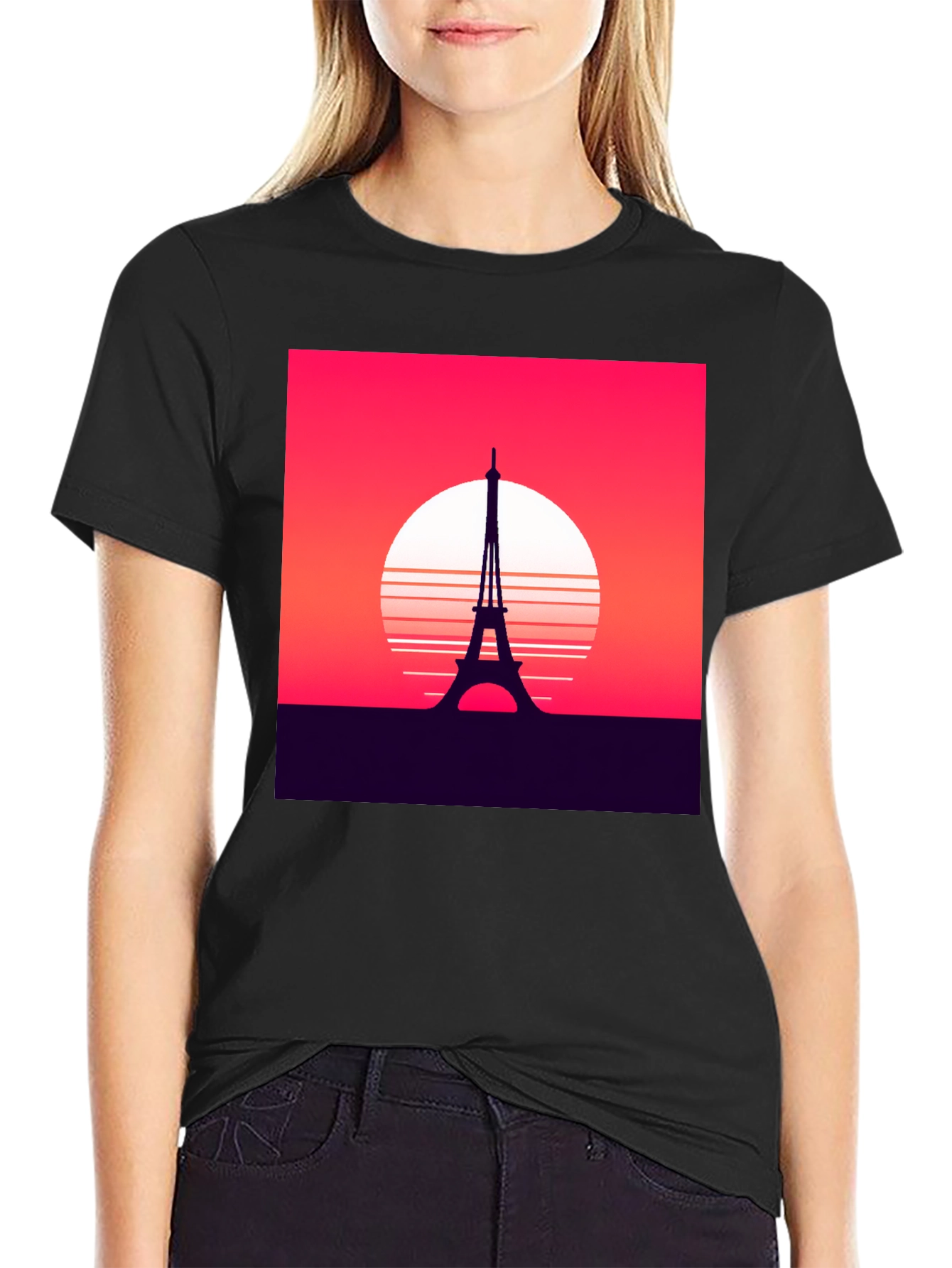 Camiseta Hombre Diseño Torre Eiffel Retro