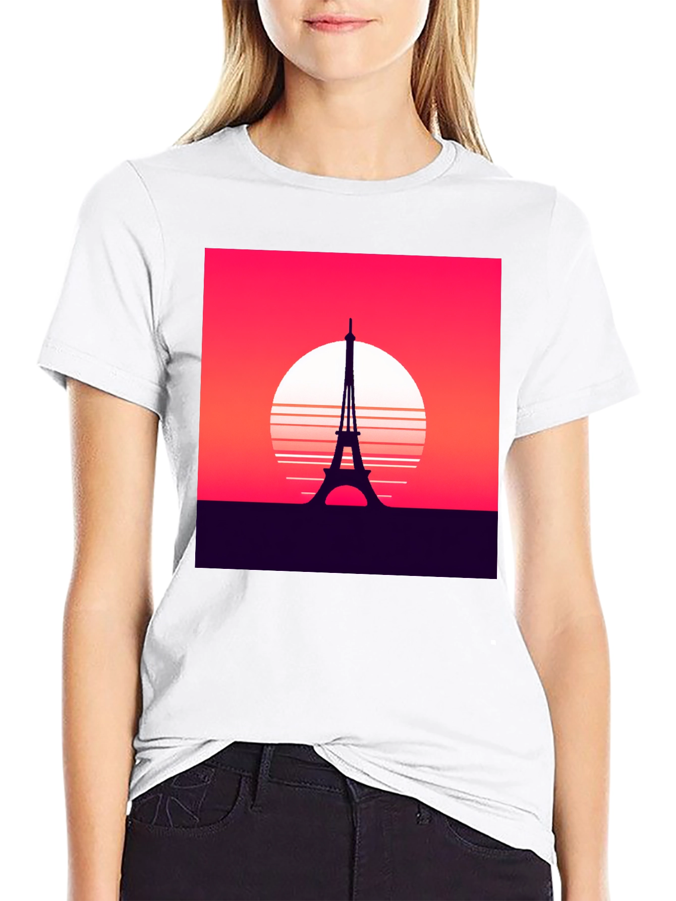 Camiseta Hombre Diseño Torre Eiffel Retro