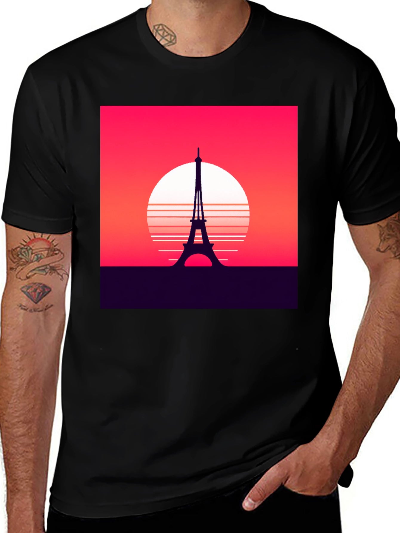 Camiseta Hombre Diseño Torre Eiffel Retro