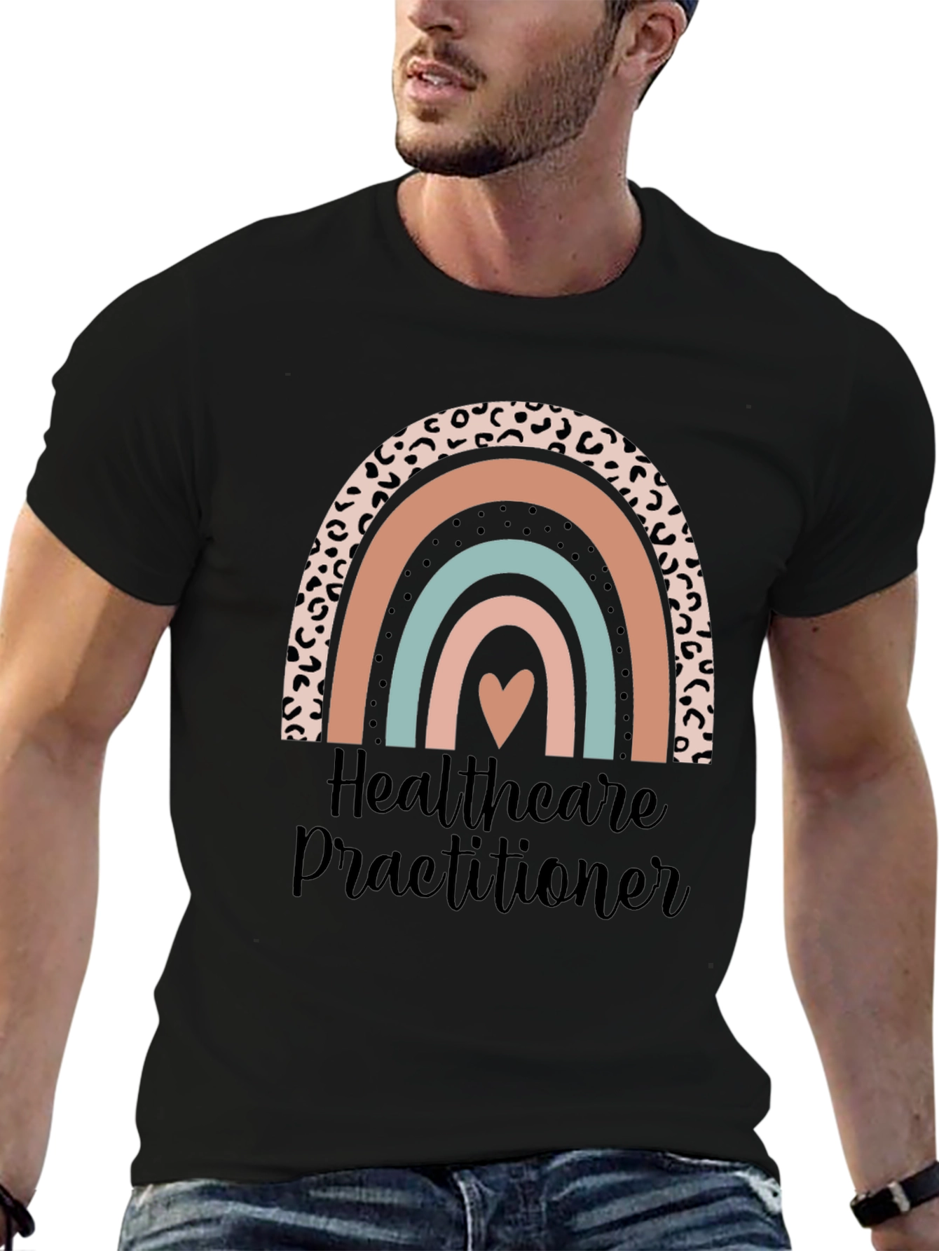 Healthcare Practitioner Rainbow Heart Graphic Tee