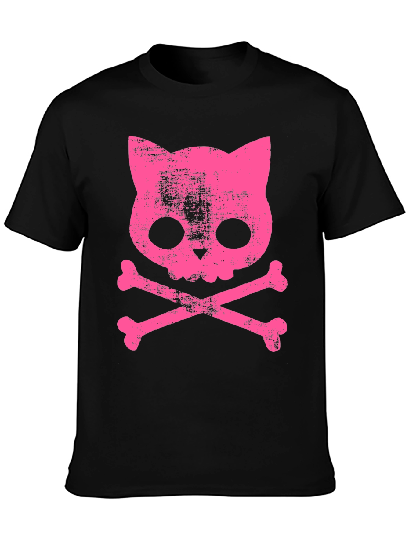 Camiseta Negra con Calavera de Gato Rosa