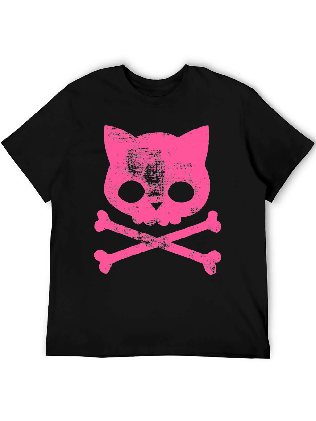 Camiseta Negra con Calavera de Gato Rosa