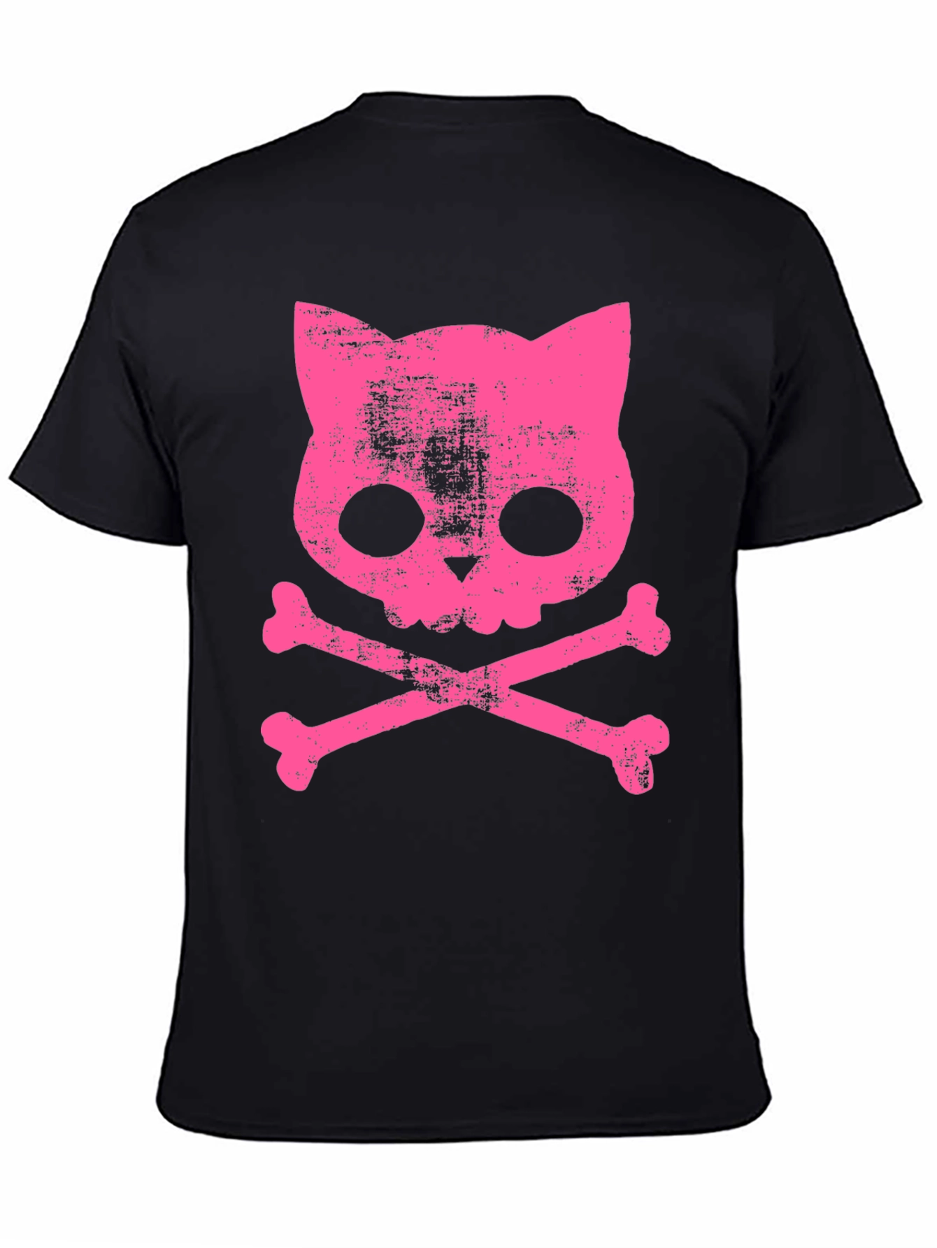 Camiseta Negra con Calavera de Gato Rosa
