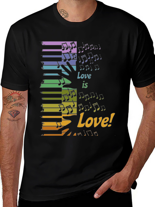 Camiseta Negra Love is Love con Teclado de Piano Colorido